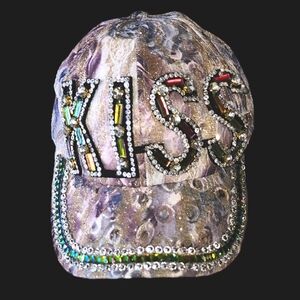 KISS Hat/ Baseball Cap Adjustable. Clear & Multi Colored Rhinestones